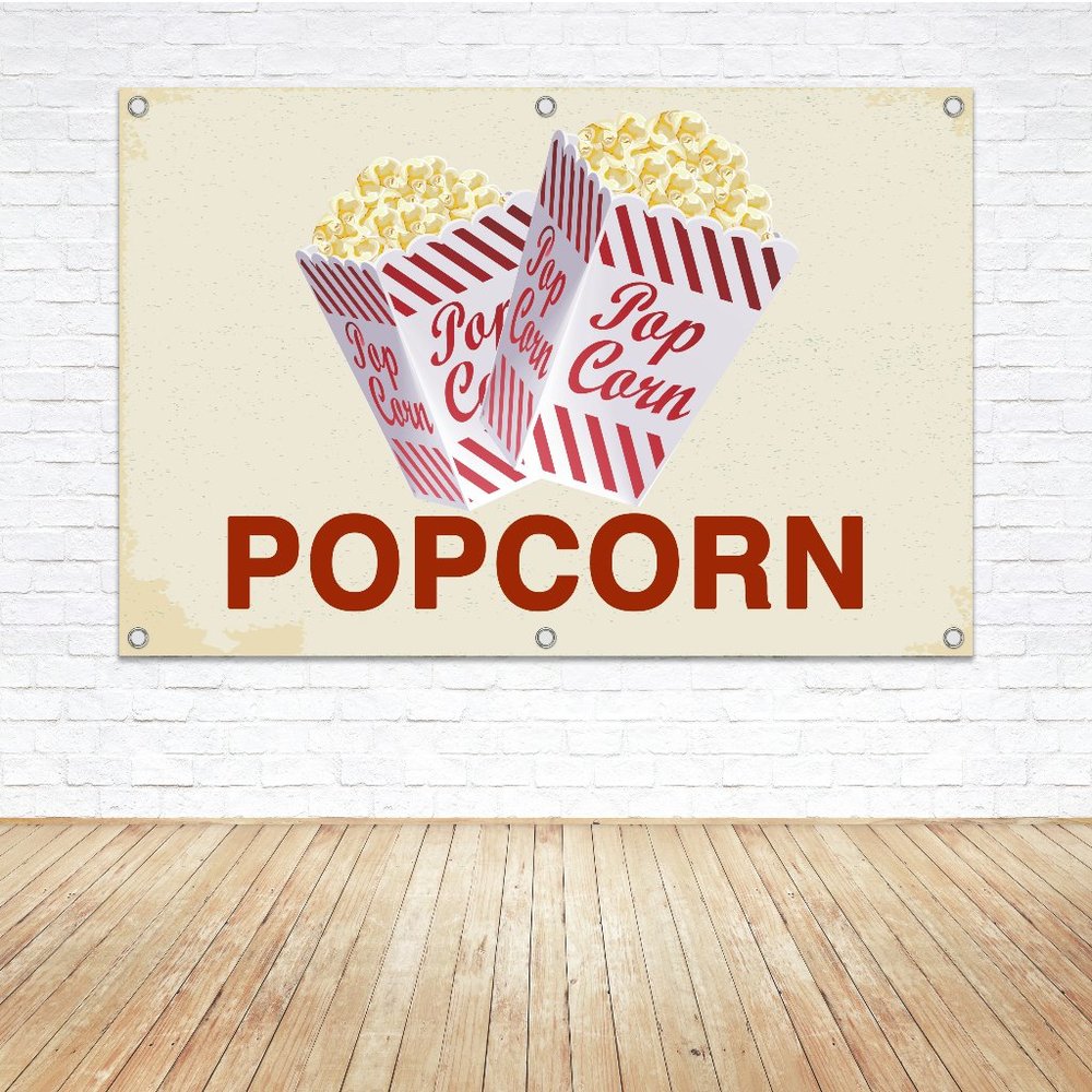 POPCORN Stand Vendor Vinyl Banner 1.5 x 2.5ft. Sign Festival Carnival Concession
